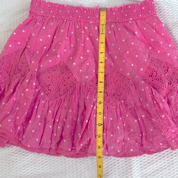 LoveShackFancy Adia Hot Pink Cherry Skirt Pockets Ruffles Polka Dot Small